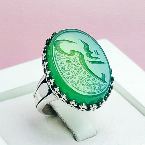 انگشتر حسبی الله مردانه نقره عقیق سبز اصلی