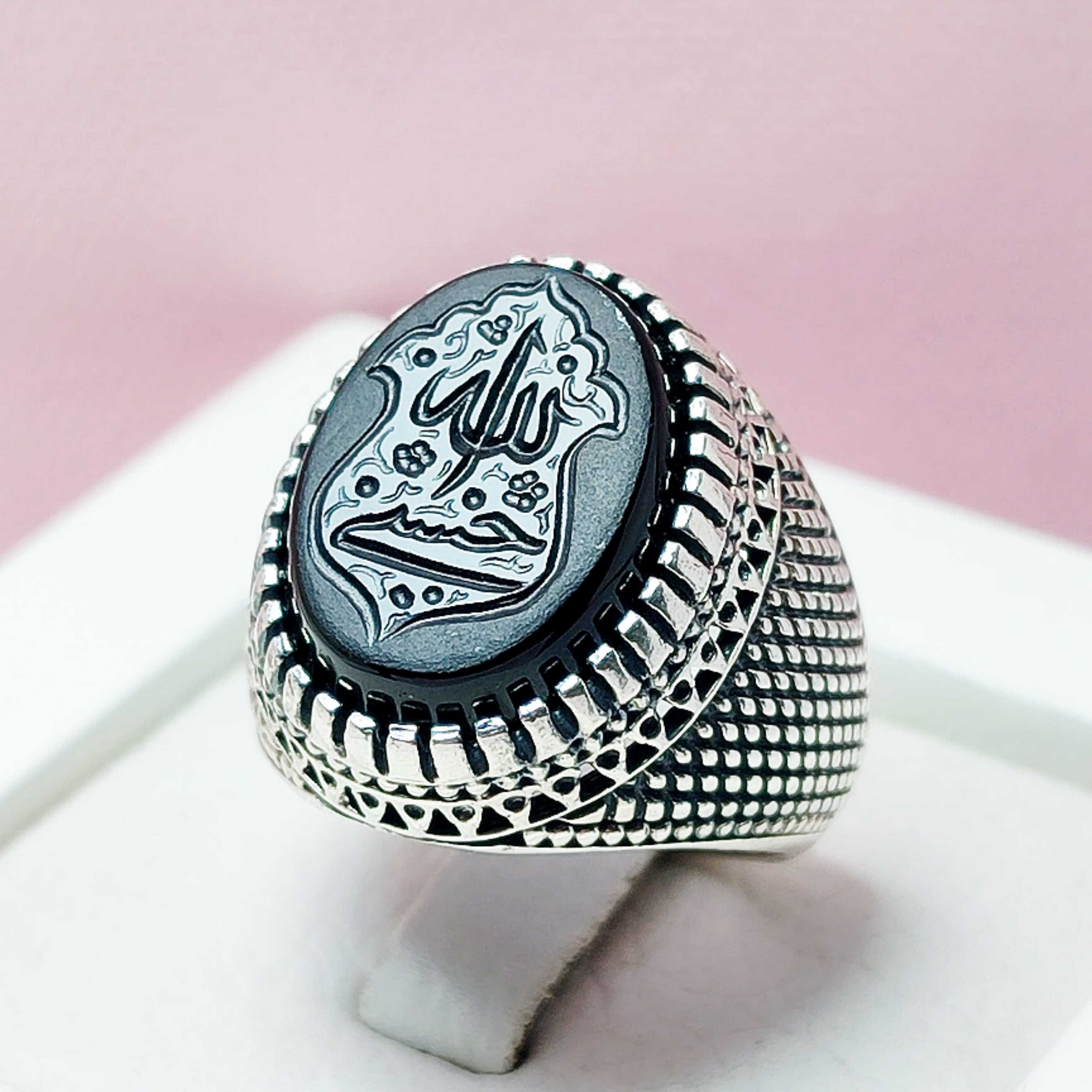 ذکر حسبی الله مردانه نقره عقیق سیاه اصل