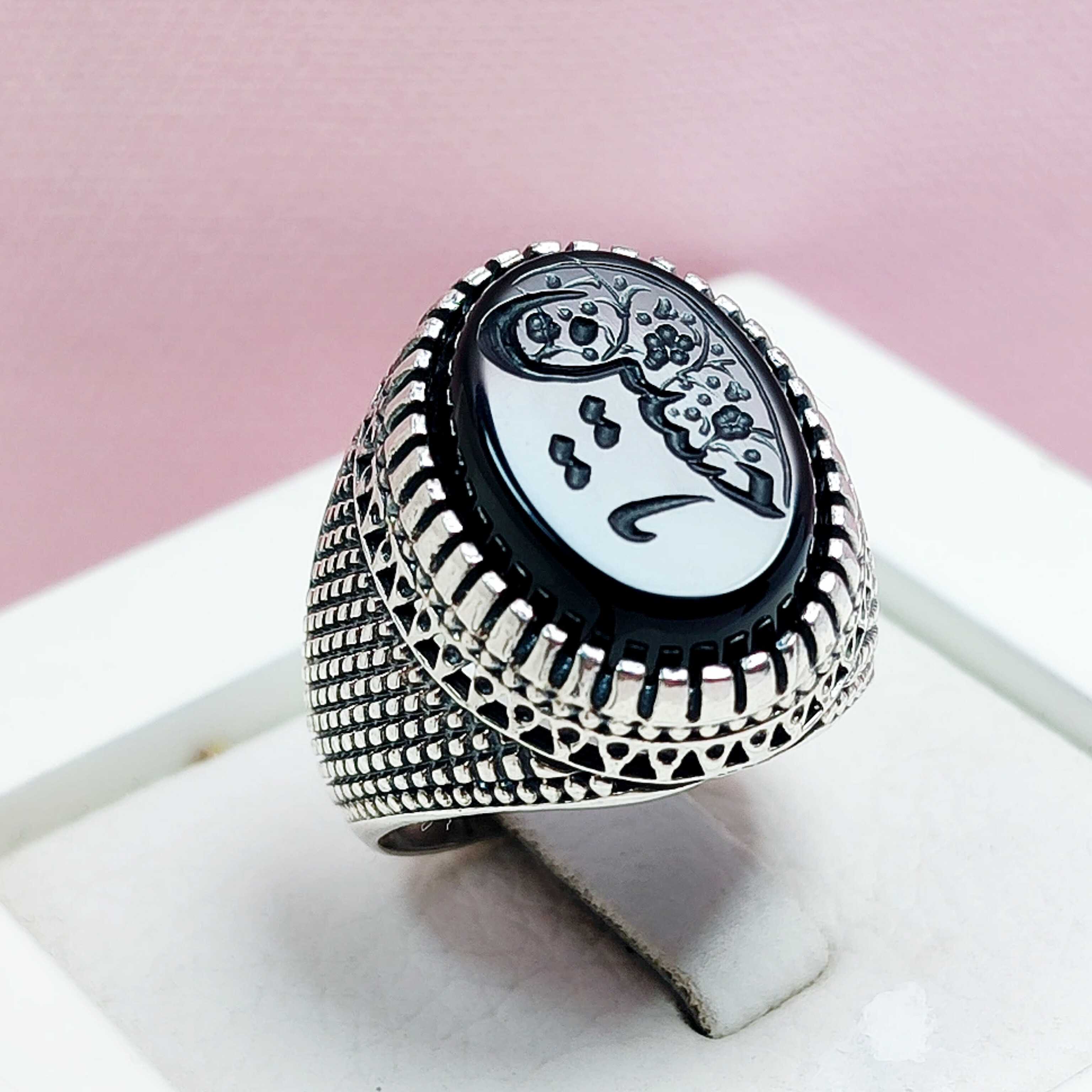 حکاکی یاحسین مردانه نقره عقیق سیاه اصل