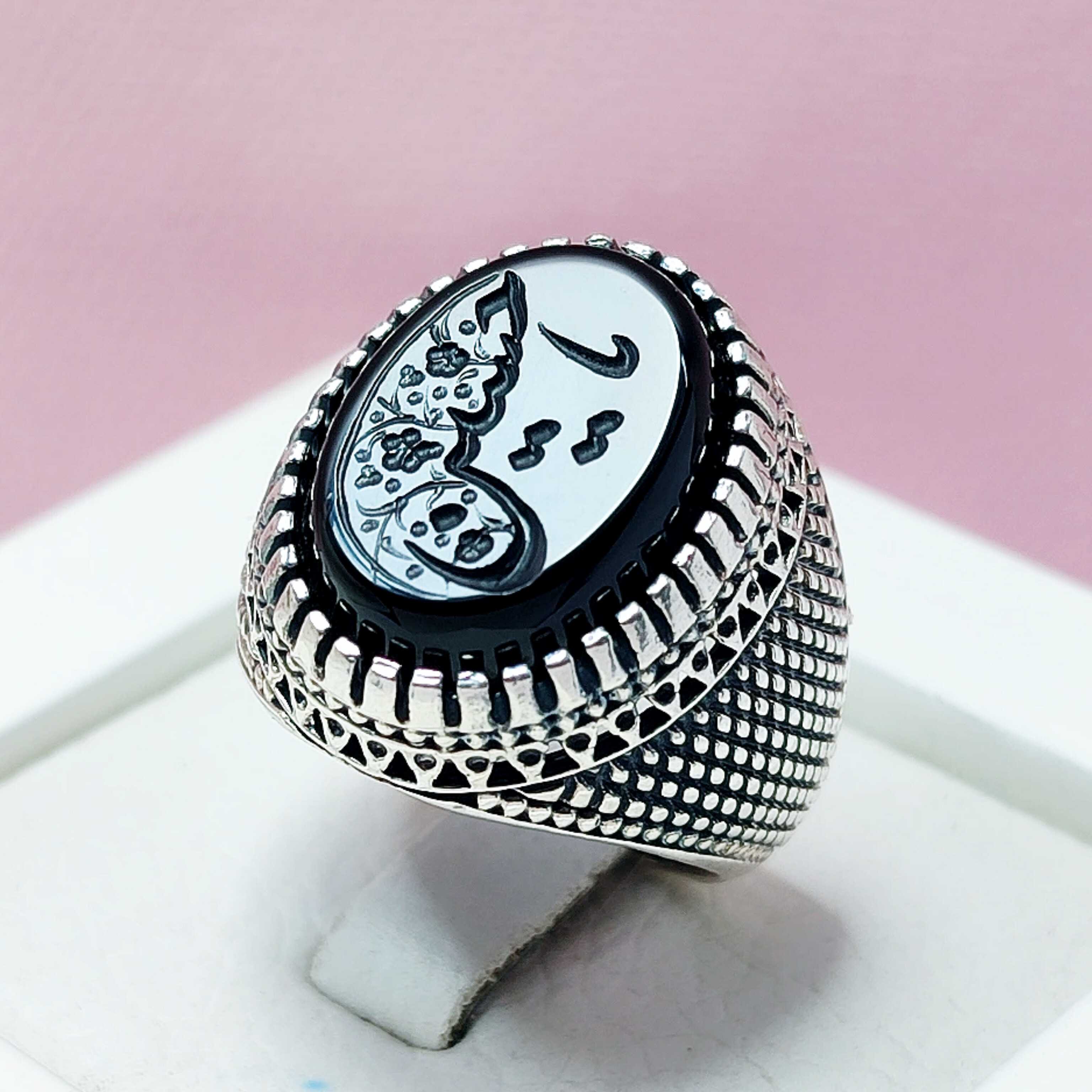 ذکر یاحسین مردانه نقره عقیق سیاه اصل