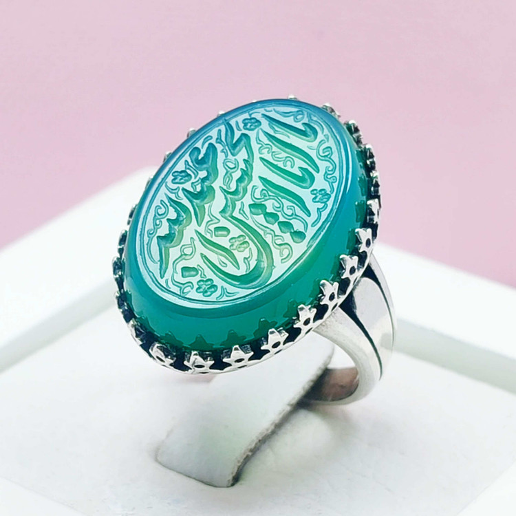 حکاکی یا اباعبدالله الحسین مردانه نقره عقیق سبز