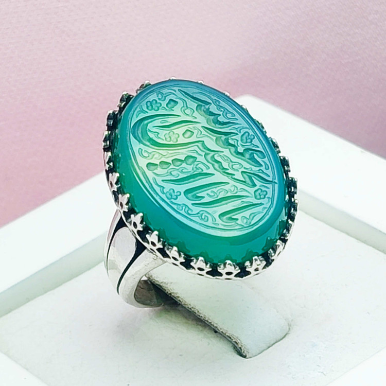 ذکر یا اباعبدالله الحسین مردانه نقره عقیق سبز