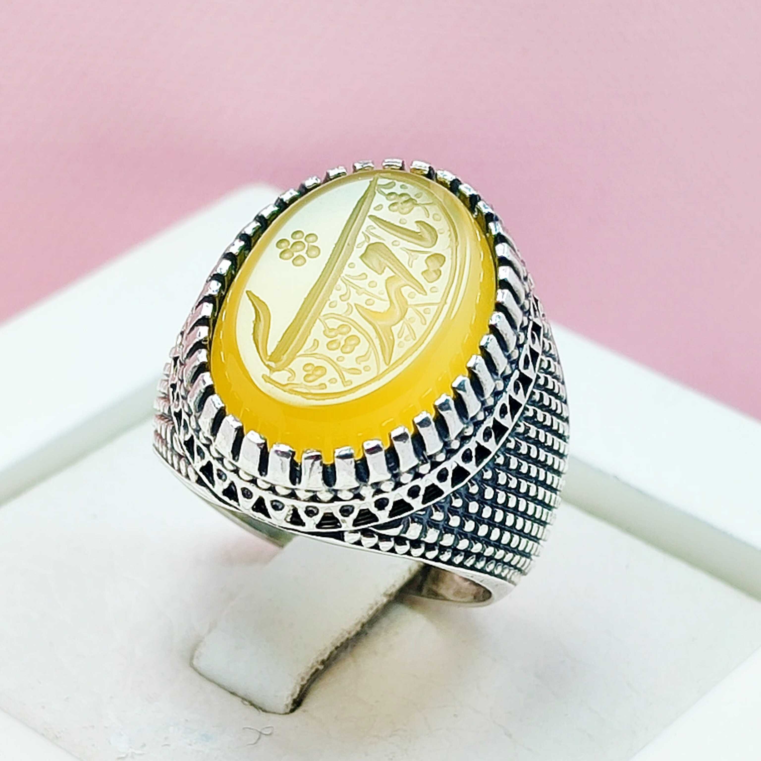 انگشتر یامهدی عقیق زرد اصلی و معدنی