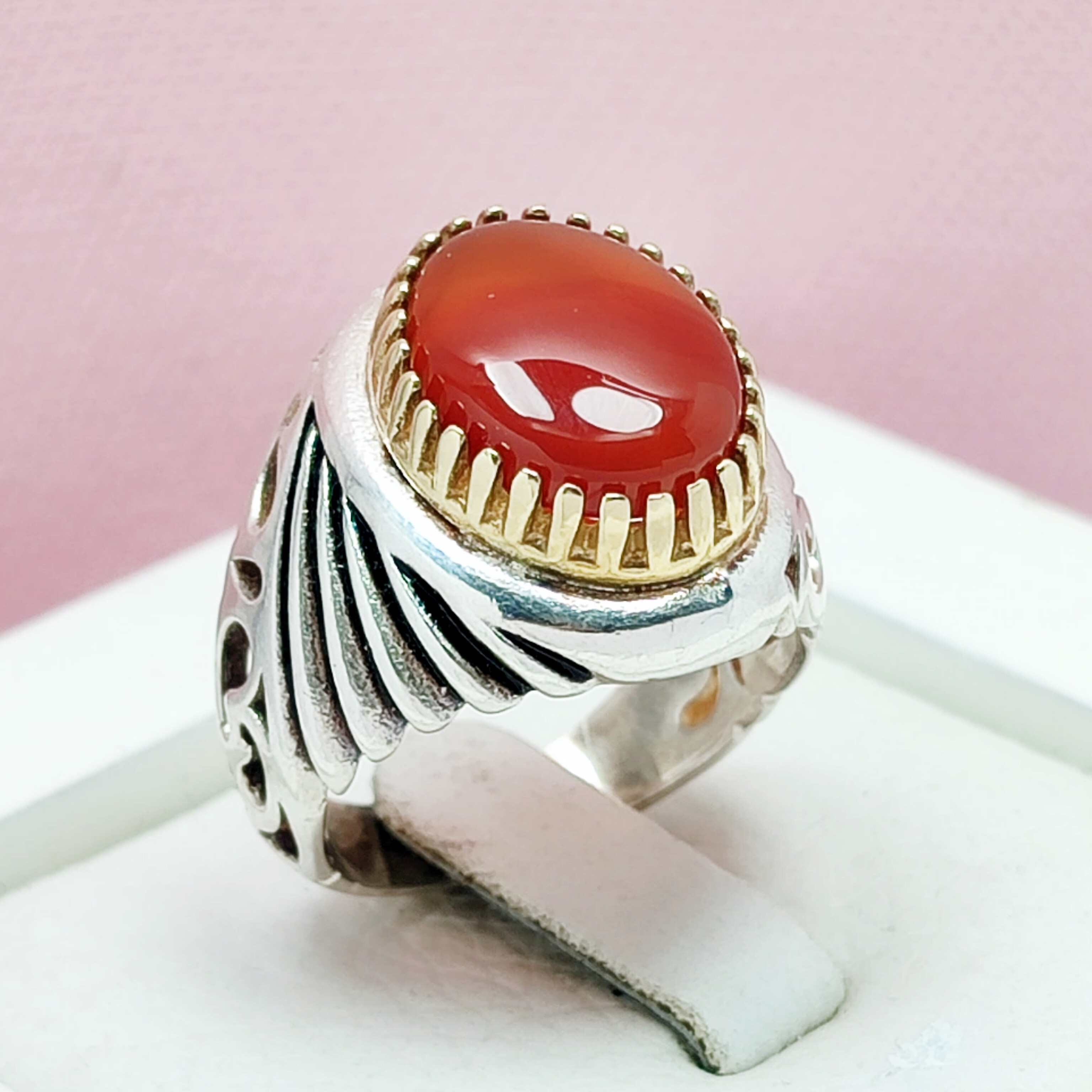 انگشتر مردانه نقره عقیق سرخ یمنی خوش رنگ