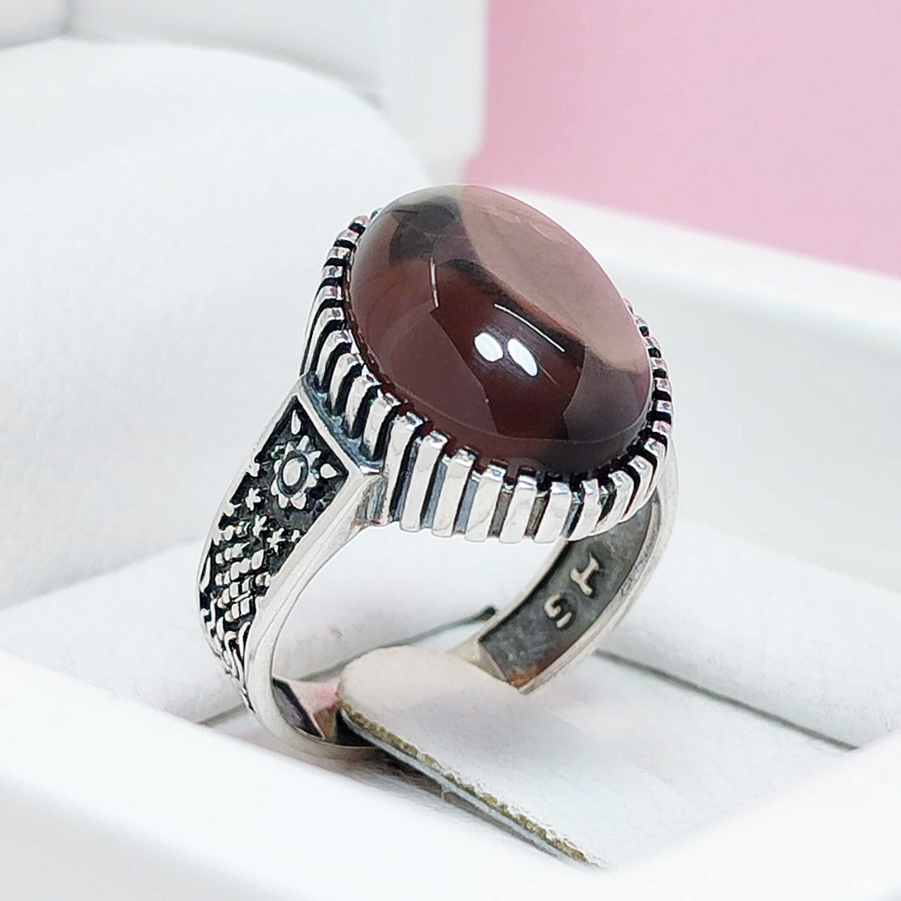 انگشتر نقره کوارتز دودی اصلی خاص مردانه