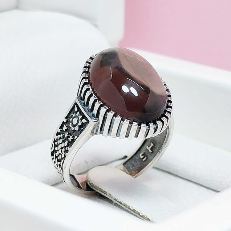 انگشتر نقره کوارتز دودی اصلی خاص مردانه