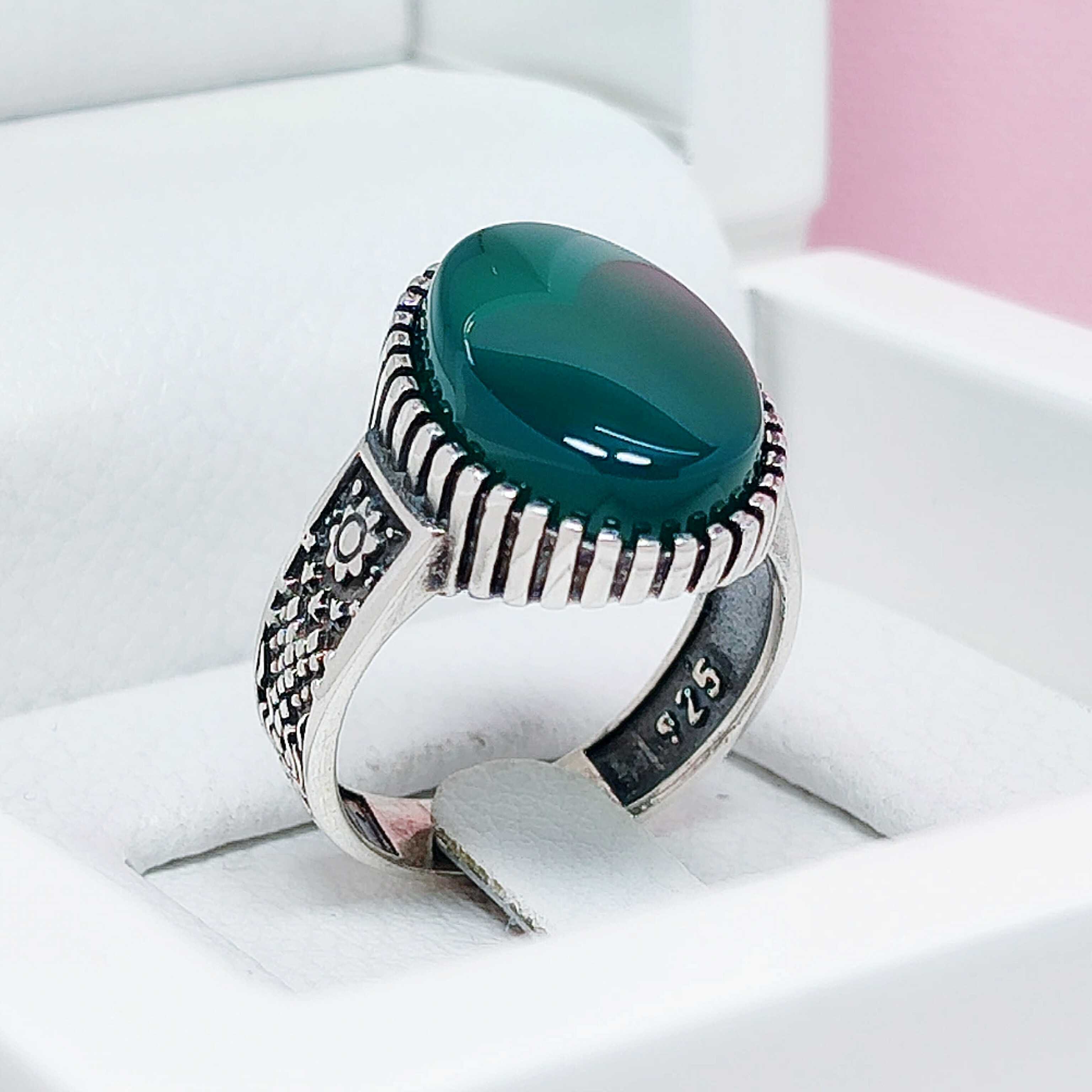 انگشتر مردانه نقره عقیق سبز تیره