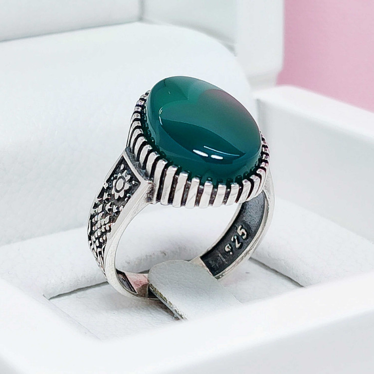 انگشتر مردانه نقره عقیق سبز تیره