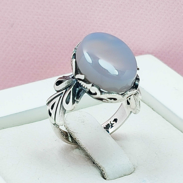 انگشتر مردانه عقیق کبود یمنی مدل شاپرک