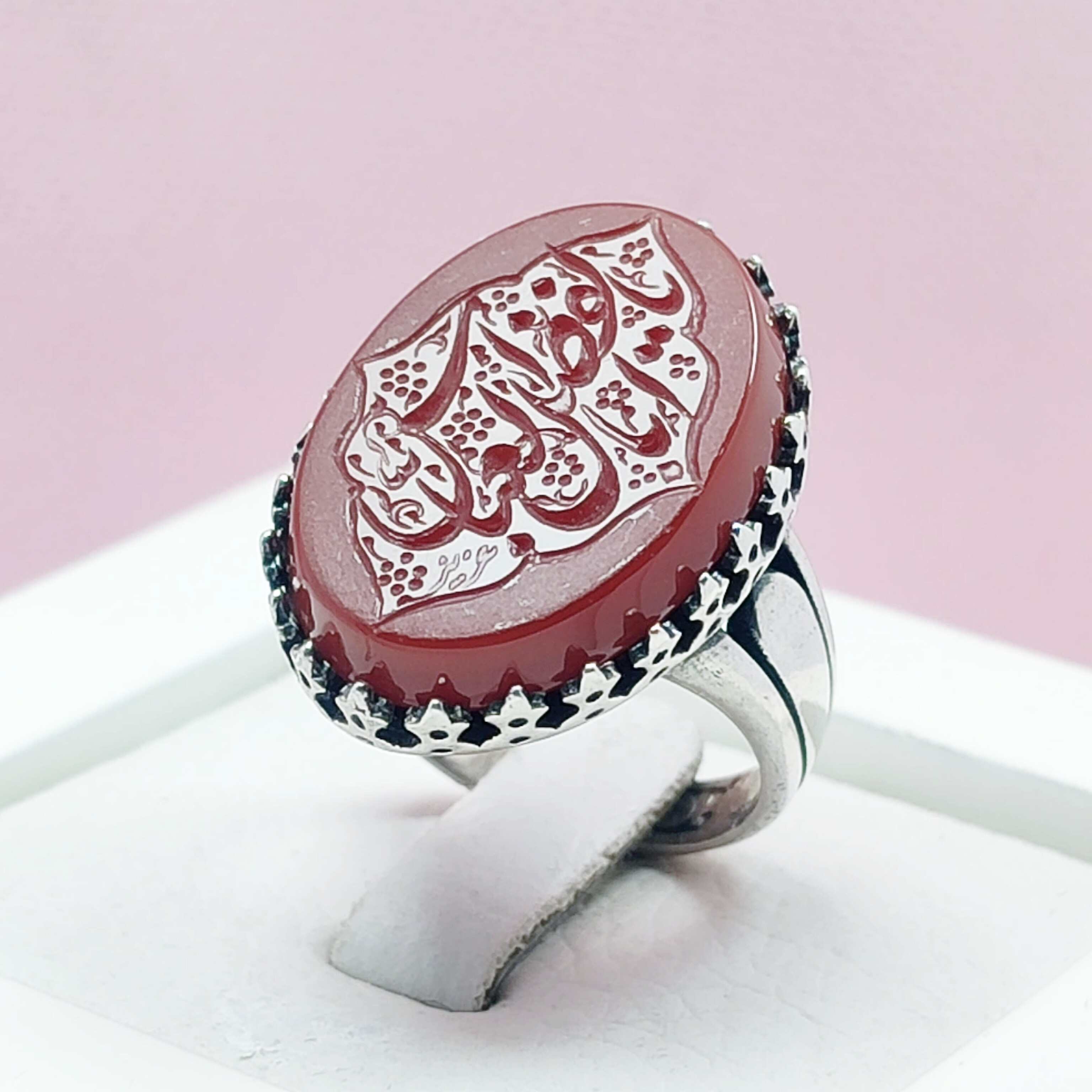 حکاکی یا اباالفضل العباس مردانه نقره عقیق سرخ