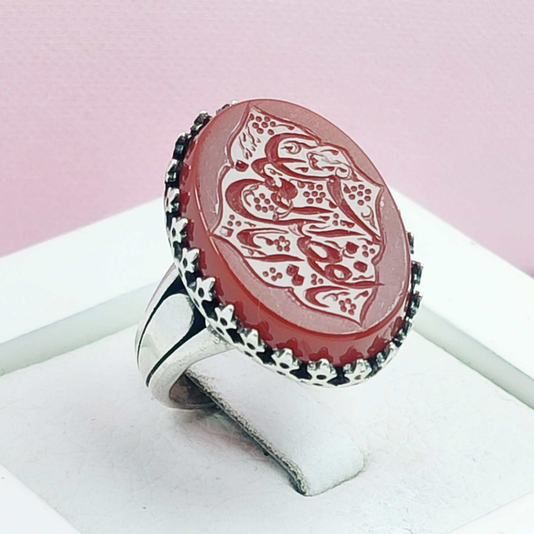 ذکر یا اباالفضل العباس مردانه نقره عقیق سرخ