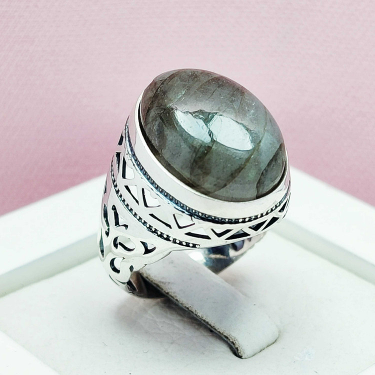 انگشتر نقره لابرادوریت اصلی و معدنی