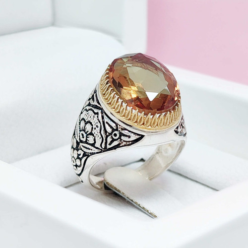 انگشتر مردانه نقره الکساندریت طلایی سه رنگ