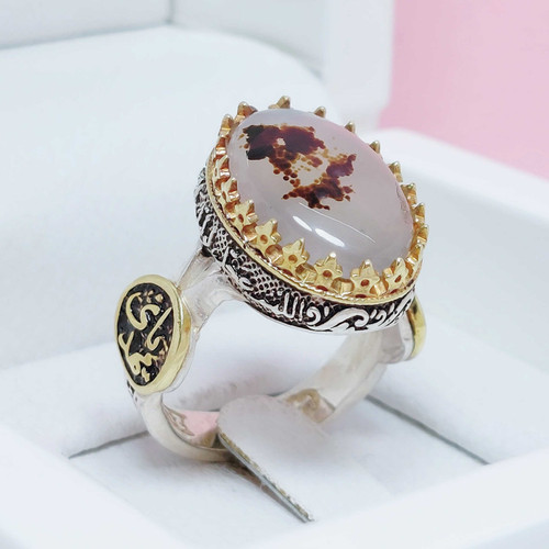 انگشتر مردانه نقره عقیق سفید شجری اصلی