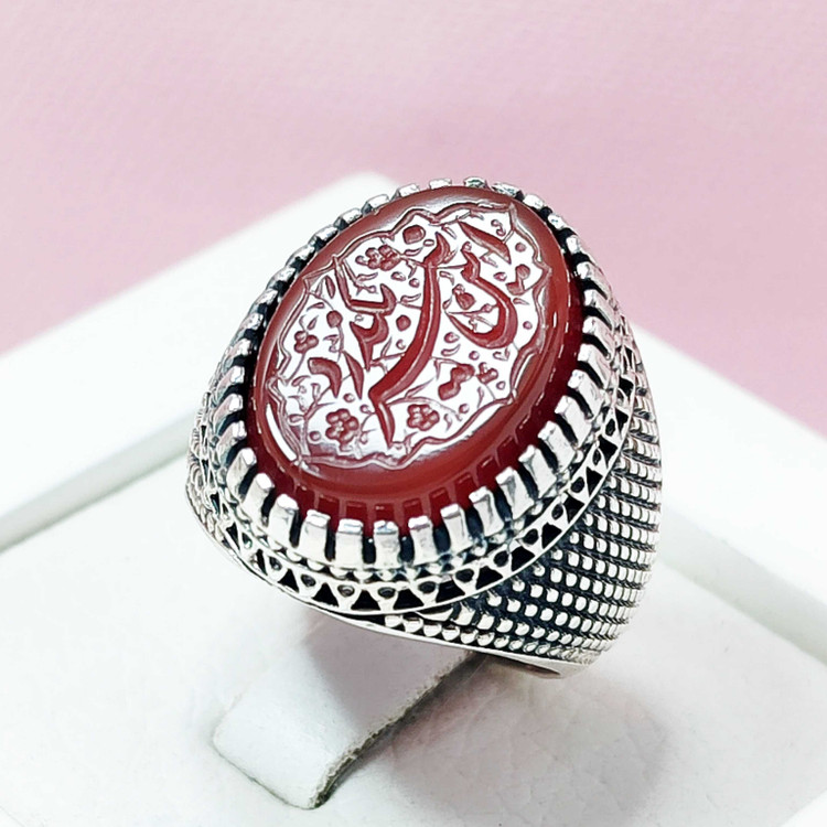 این نیز بگذرد انگشتر مردانه عقیق سرخ اصلی