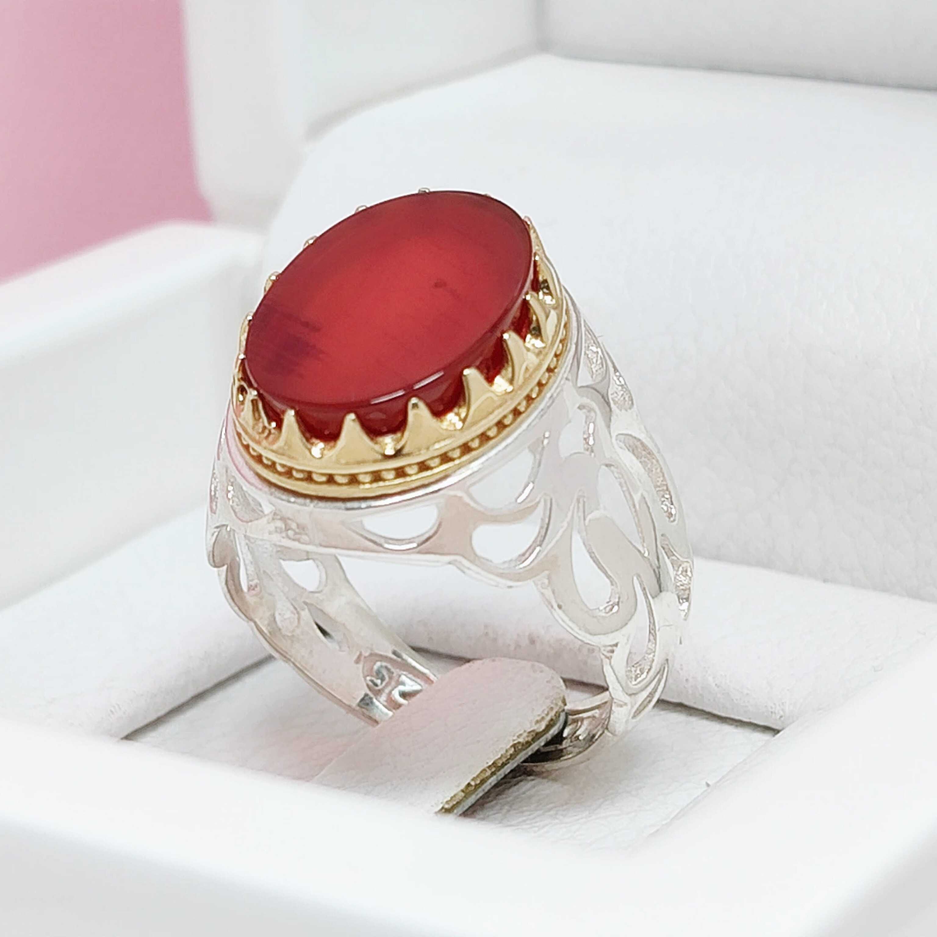 انگشتر ظریف مردانه عقیق سرخ اصلی نقره