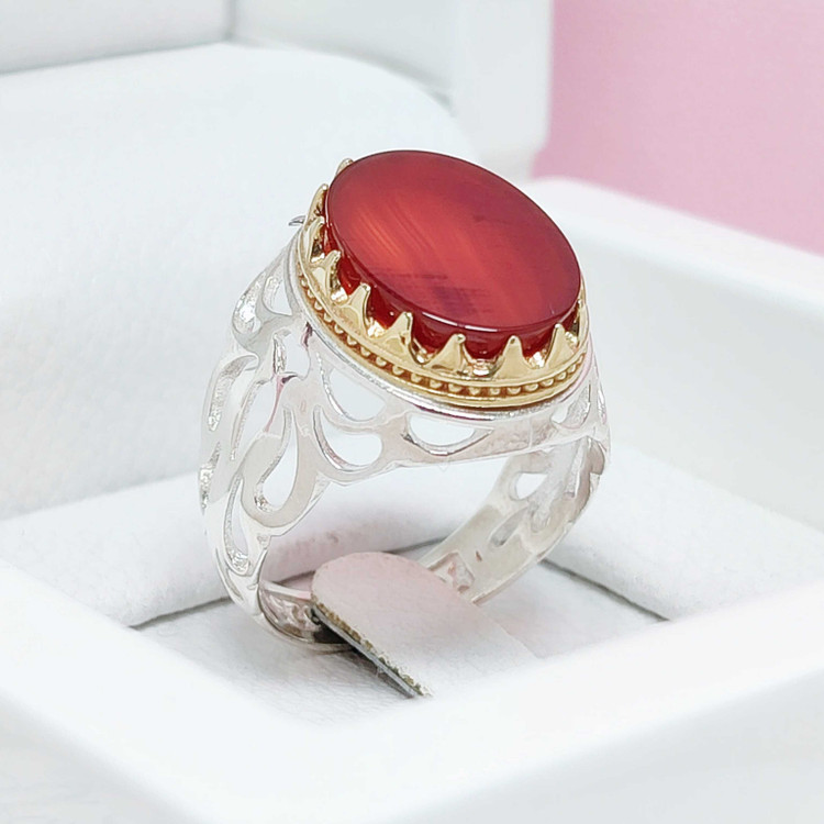 انگشتر ظریف مردانه عقیق سرخ اصلی