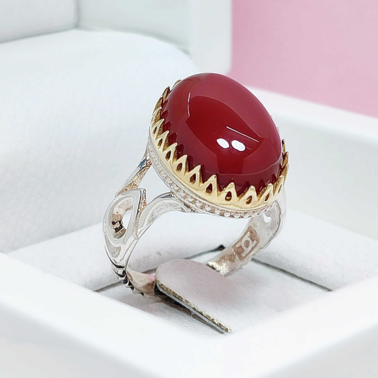 انگشتر نقره مردانه عقیق سرخ دامله