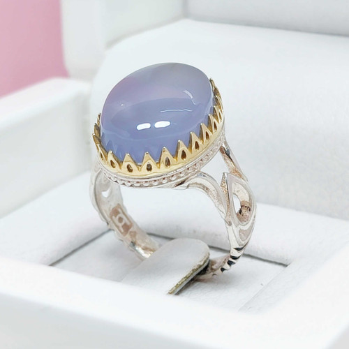 عقیق کبود یمانی انگشتر خوش رکاب مردانه نقره