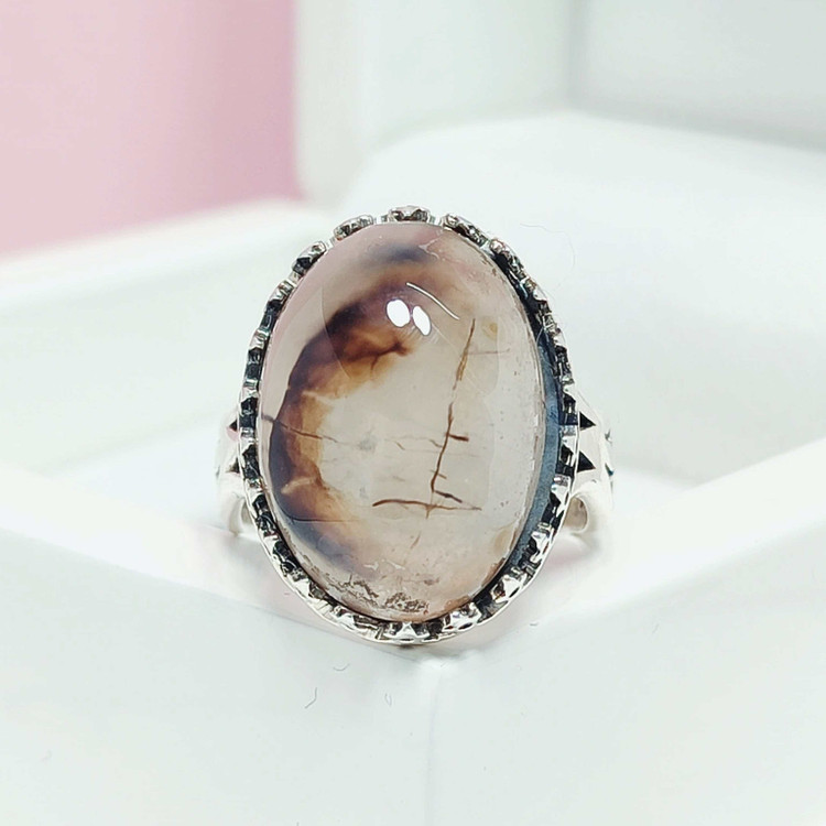 انگشتر شجر با نقش ضربان قلب نقره