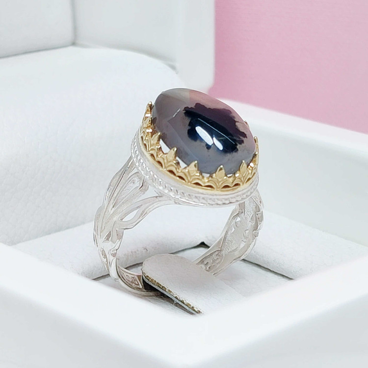 انگشتر نقره شجر تک برگ اصلی مردانه