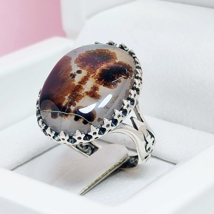 انگشتر شجر دو شاخه گل طبیعی اصلی مردانه نقره