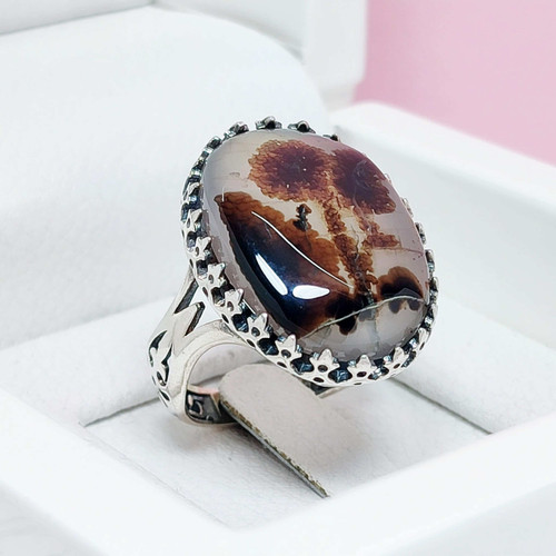 انگشتر شجر دو شاخه گل اصلی مردانه نقره طبیعی