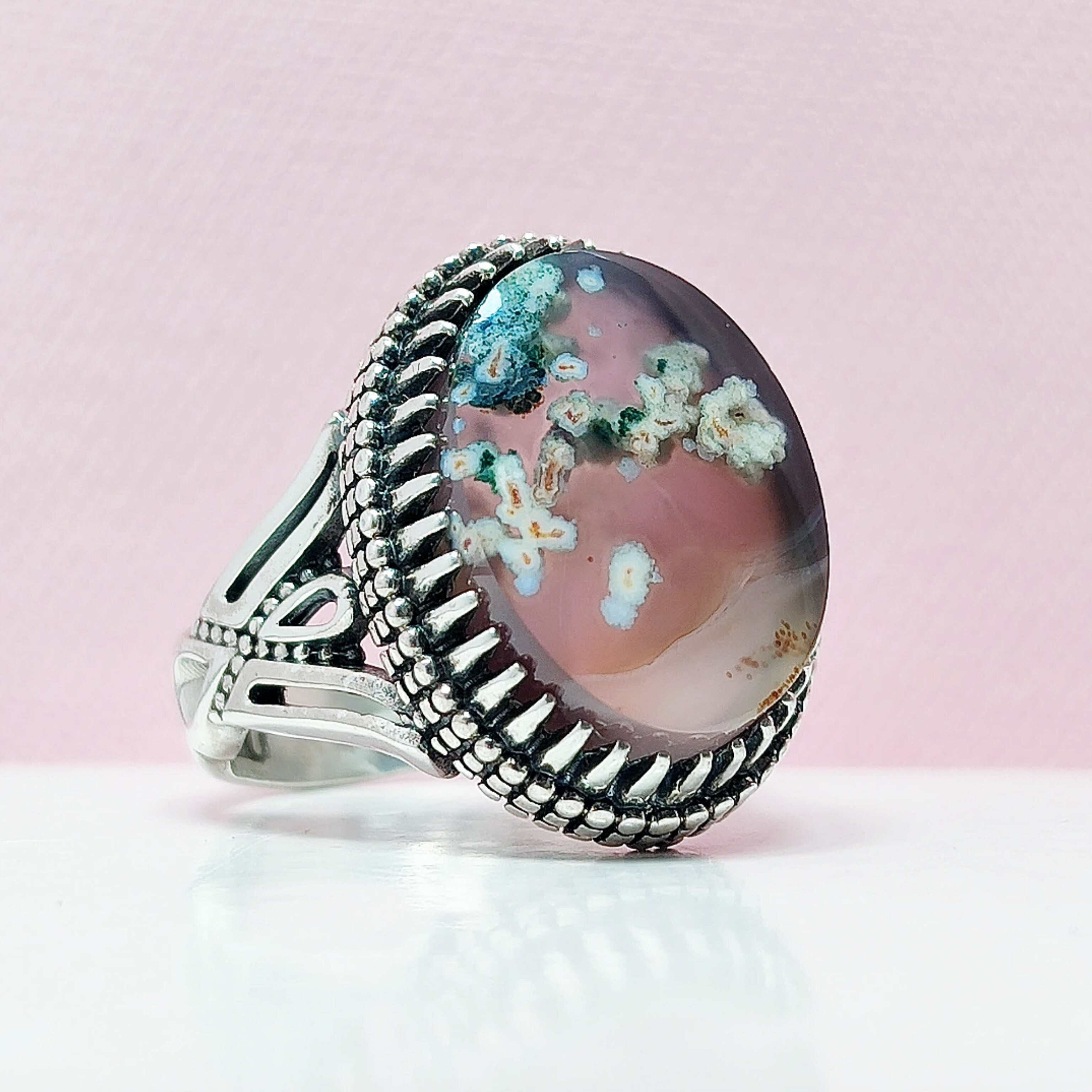 انگشتر شجر طبیعی بهاره عقیق سوسنی معدنی