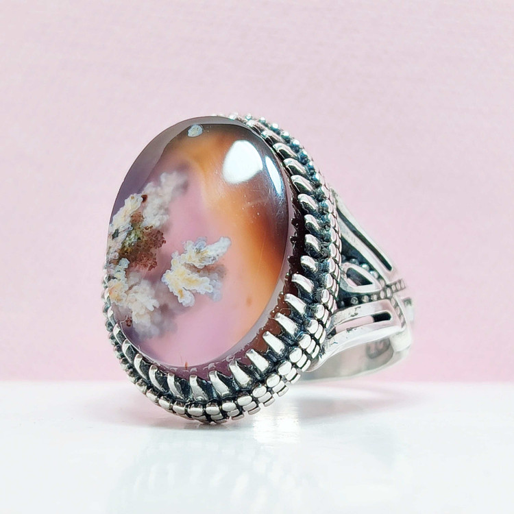 انگشتر شجر طبیعی بهاره عقیق سوسنی معدنی