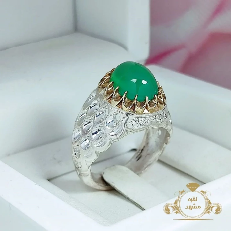 انگشتر مردانه عقیق سبز خراسان (کد 1245)
