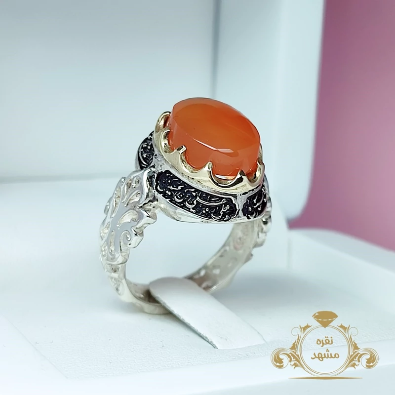 انگشتر مردانه عقیق یمنی پرتقالی (کد 1281)