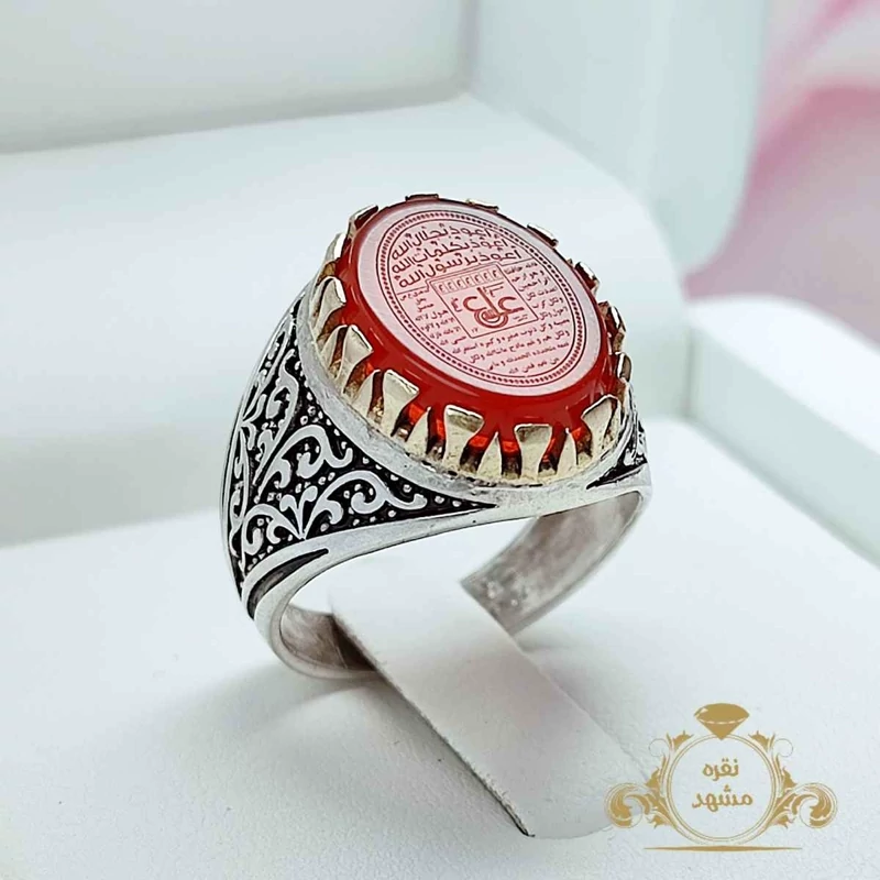 انگشتر مردانه عقیق سرخ عین علی  (کد 1012)