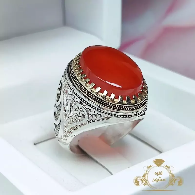 انگشتر مردانه عقیق سرخ  اصلی (کد 1040)