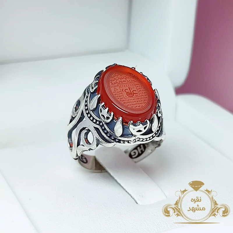 انگشتر مردانه عقیق سرخ عین علی (ع) (کد 1012)