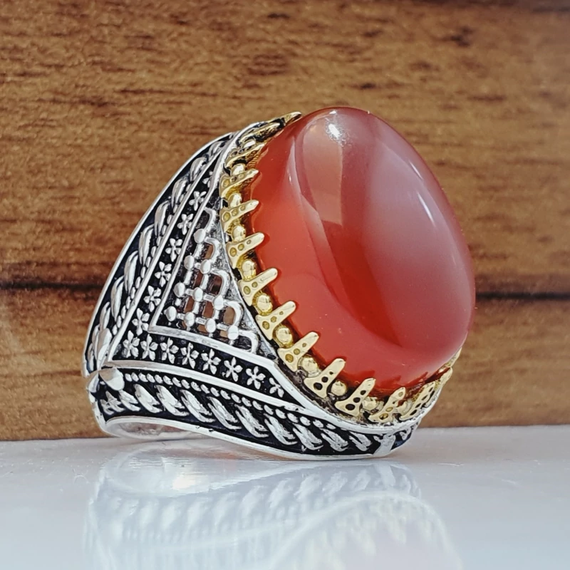 انگشتر مردانه عقیق سرخ (کد 1055)