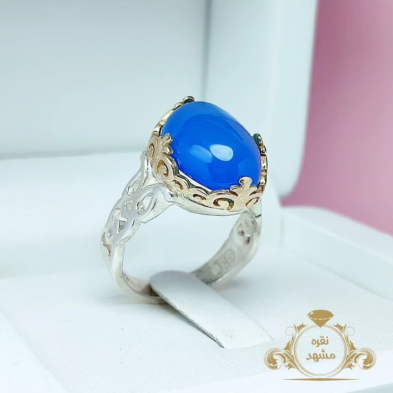 انگشتر مردانه عقیق آبی نقره (کد 1086)