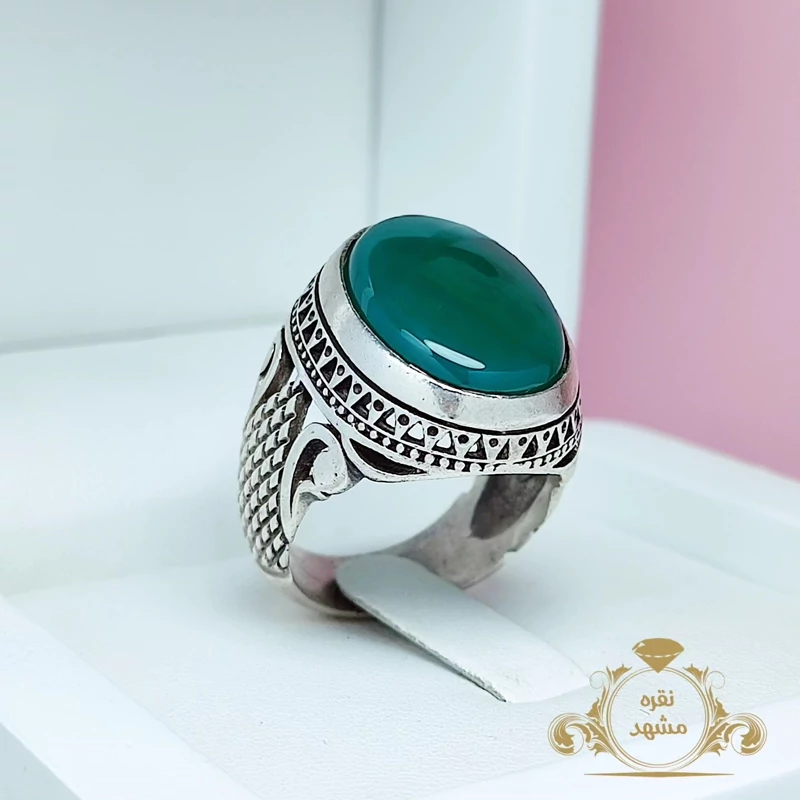 انگشتر عقیق سبز مردانه (کد 1192)