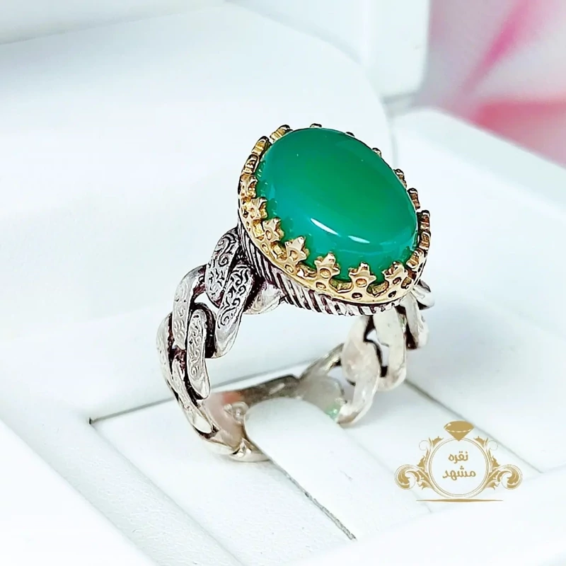 انگشتر عقیق سبز  (کد 1296)