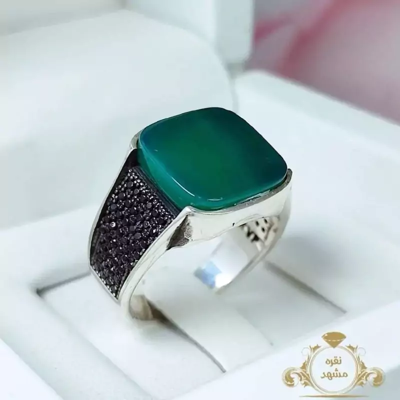 انگشتر مردانه عقیق سبز اصلی (کد 1232)