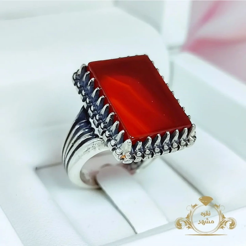 انگشتر مردانه عقیق سرخ چهار گوش  (کد 1251)