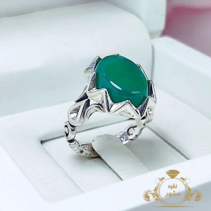 انگشتر مردانه عقیق سبز مدل اشک (کد 1224)