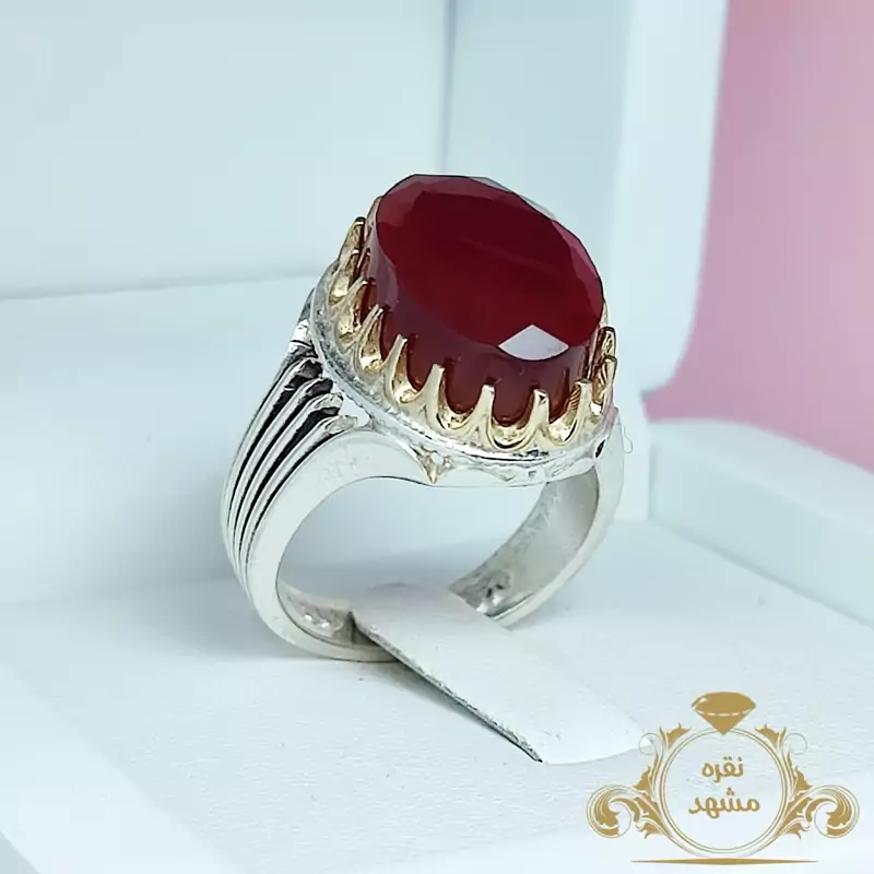 انگشتر مردانه عقیق سرخ خراسان تراش جواهر اصل (کد 1420)