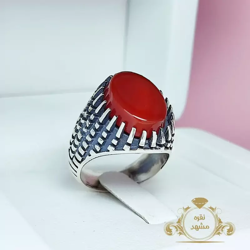 انگشتر مردانه عقیق سرخ تیره (کد 1275)