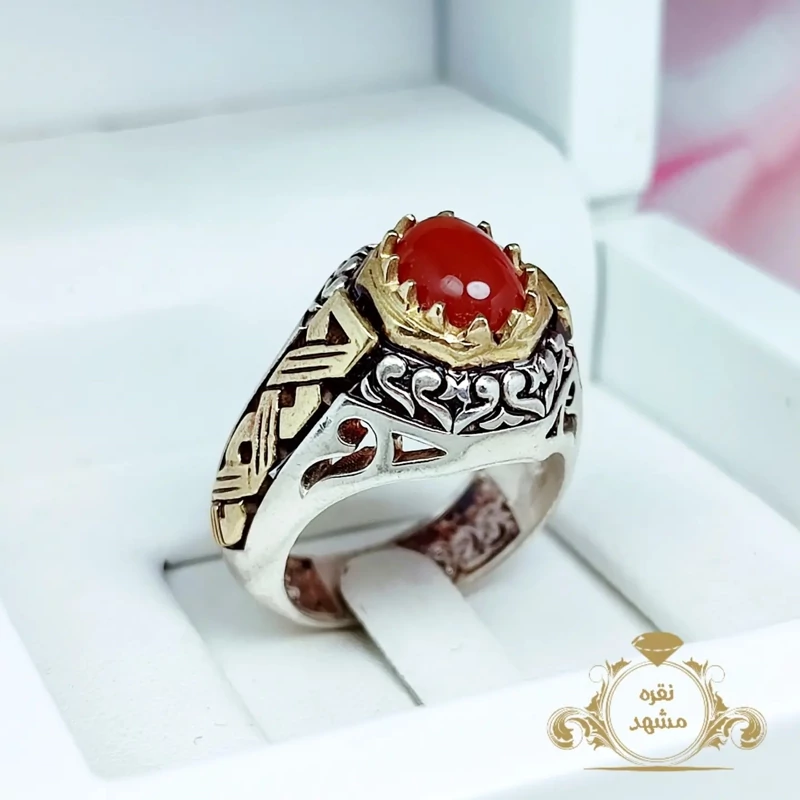 انگشتر مردانه عقیق سرخ معدنی (کد 1053)