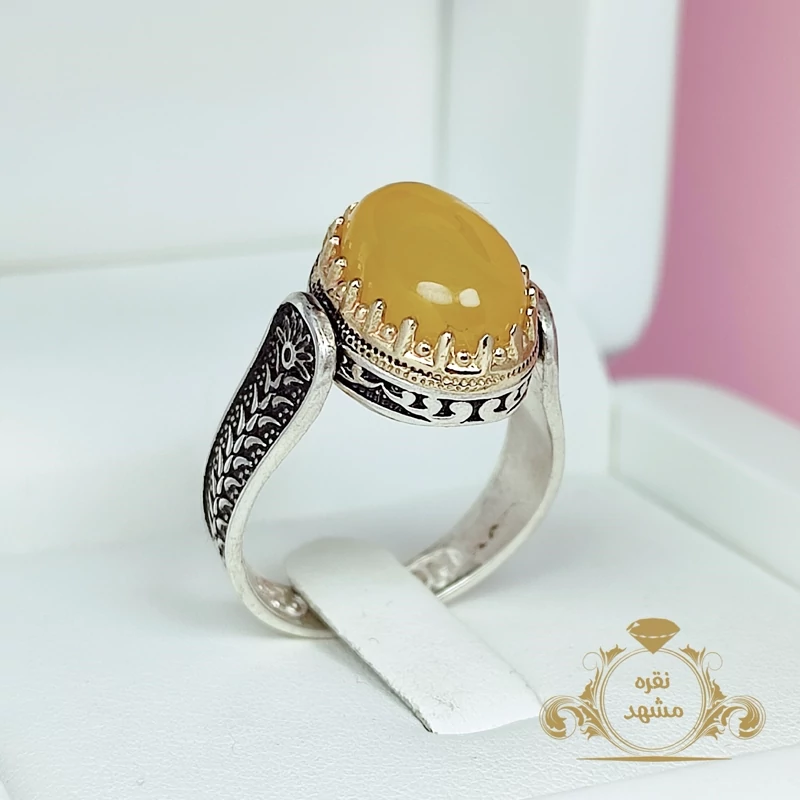 انگشتر مردانه عقیق زرد شرف الشمس (کد 1302)