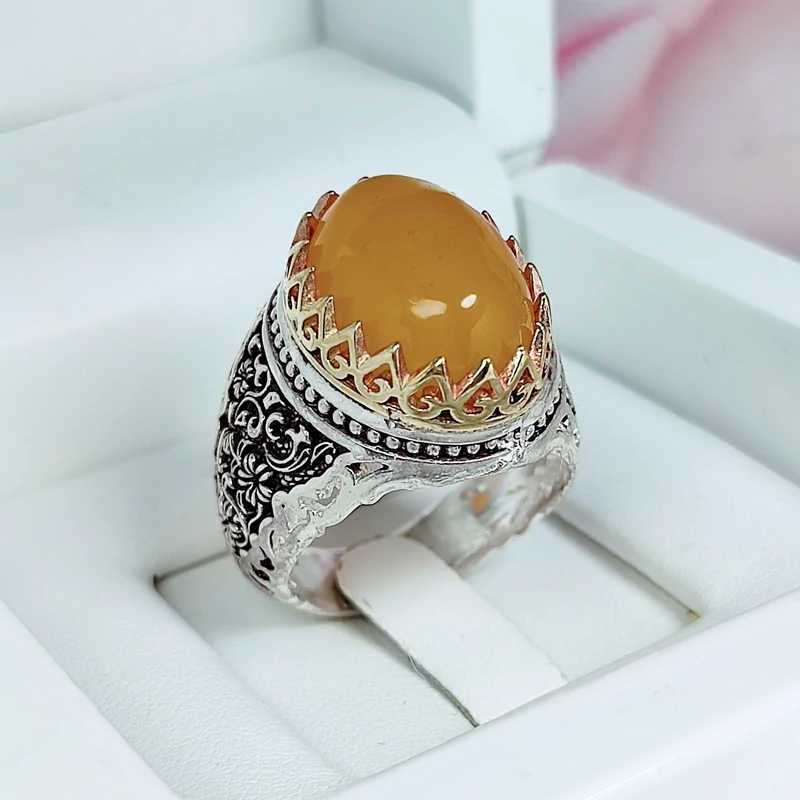 انگشتر خاص مردانه عقیق زرد (کد 1118)