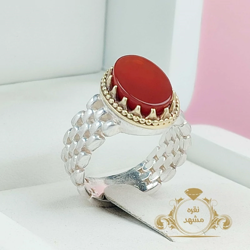 انگشتر مردانه عقیق سرخ طبیعی و زیبا (5034)