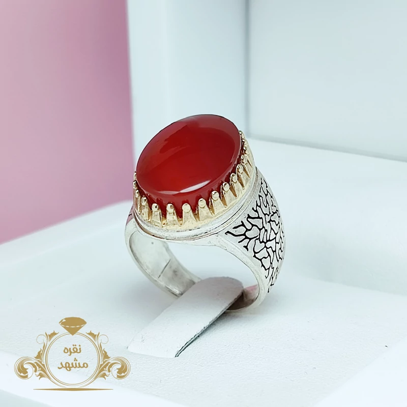 انگشتر عقیق سرخ مردانه نقره