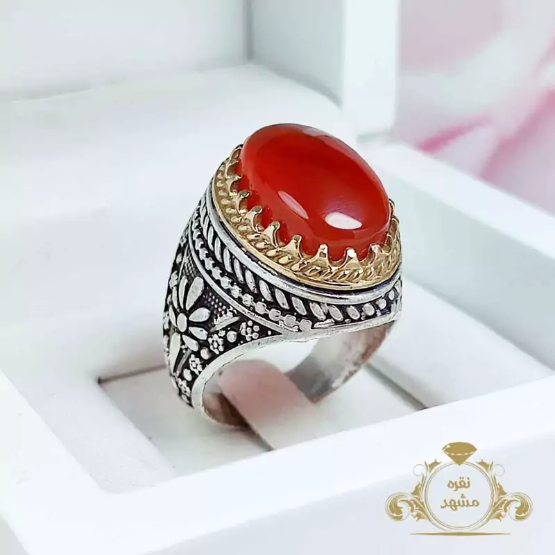 انگشتر مردانه عقیق سرخ  نقره (کد 1040)