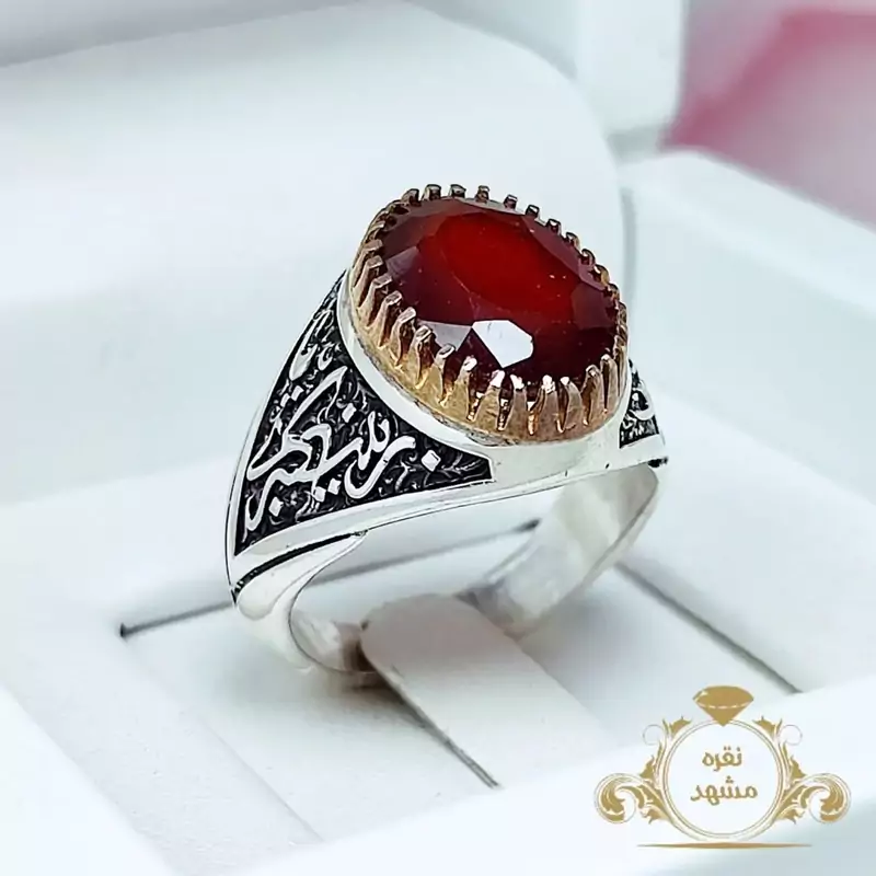 انگشتر نقره مردانه گارنت  (کد 1315)